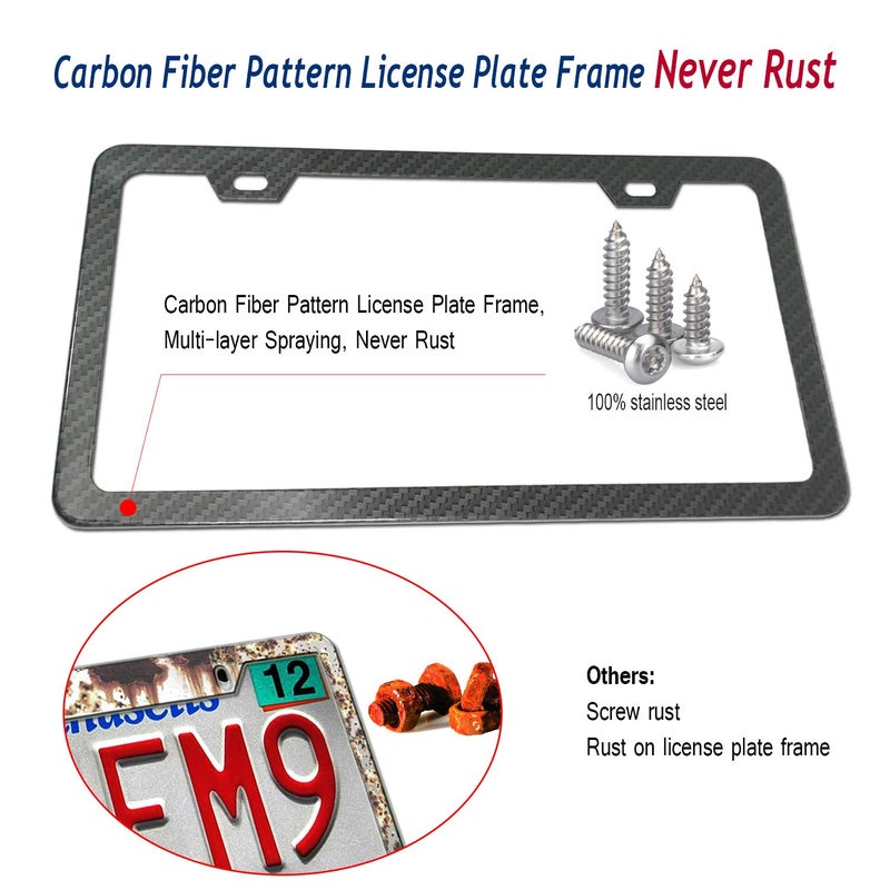 Aootf License Plate Frames Anti Theft- Tamper Proof Carbon Fiber Patterns Car Tag Holder, Heavy Duty Black Aluminum Bracket, Mount Hardware Kit- Stainless Steel Self-Tapping Screws Caps - Image 4